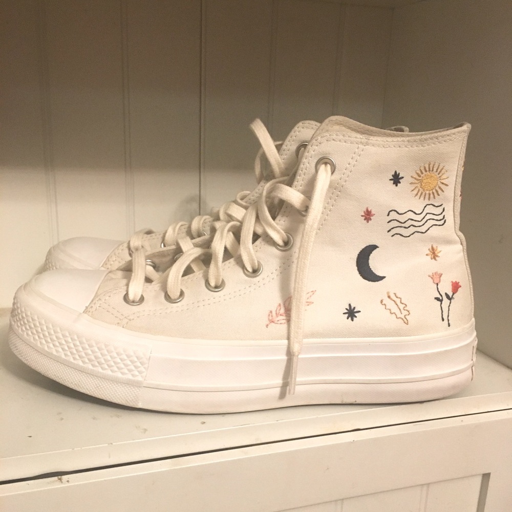 It’s Okay to Wander White Converse Platform Sneakers